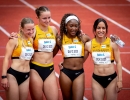 Die 4x100m-DLV-U23-Staffel-II der Juniorinnen mit (von links) Jule Wachtendorf, Joelina Sofie Miltschus, Chelsea Kadiri und Sila Sönmezcicek; Leichtathletik-Meeting Goldenes Oval am 01.06.2025 im Heinz-Steyer-Stadion in Dresden (Sachsen).